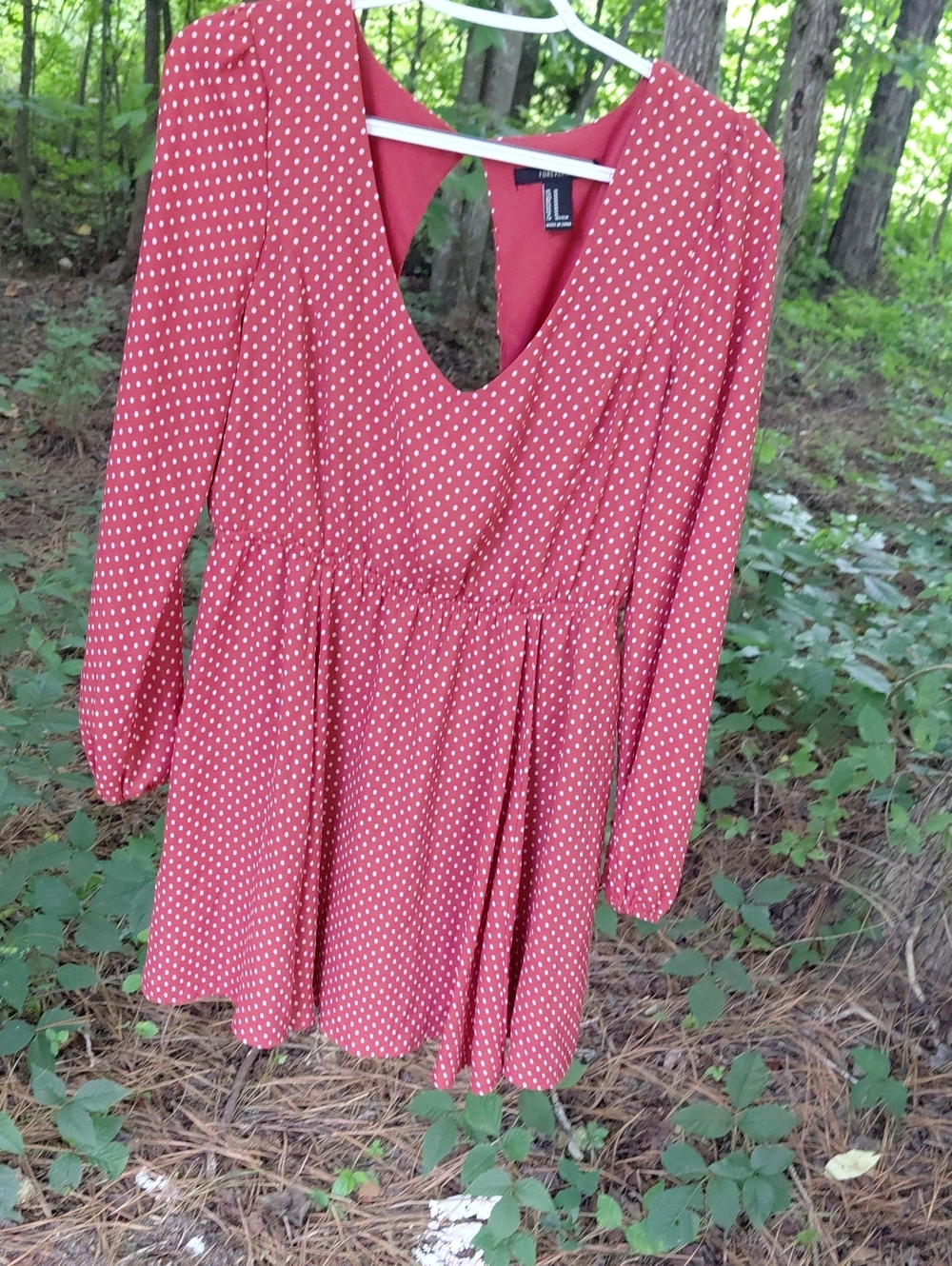 Forever 21 Red Polka Dot Long-Sleeve Mini Dress